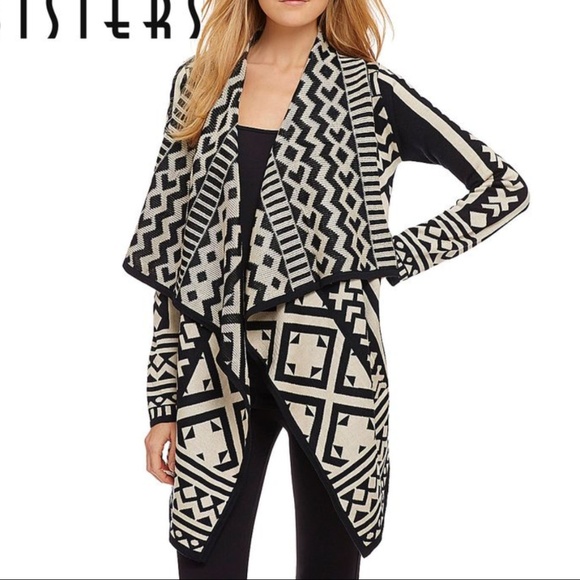 ❌❌SOLD Sisters Black & Cream Aztec Cardigan S/M❌❌ - Picture 1 of 5